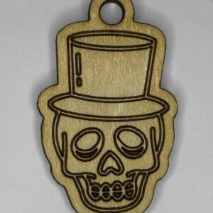 Wooden Skull with Top Hat Charm